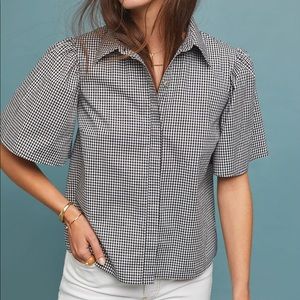 Anthropologie gingham puff sleeved blouse